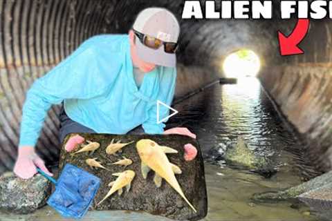 NETTING ALBINO ALIEN FISH BABIES in HIDDEN TUNNEL!